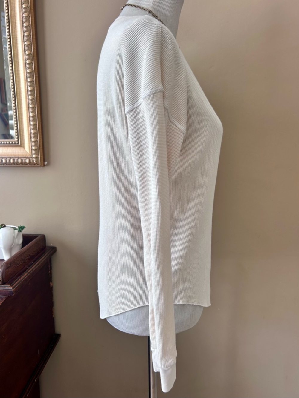 Mate the Label Harper Henley Top Thermal Oranic Waffle Knit Crew Bone White M - Picture 10 of 14